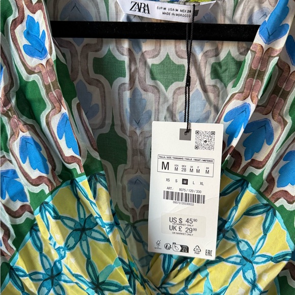ZARA Blue Green Wrap Crop Blouse Size M NWT - Picture 2 of 3